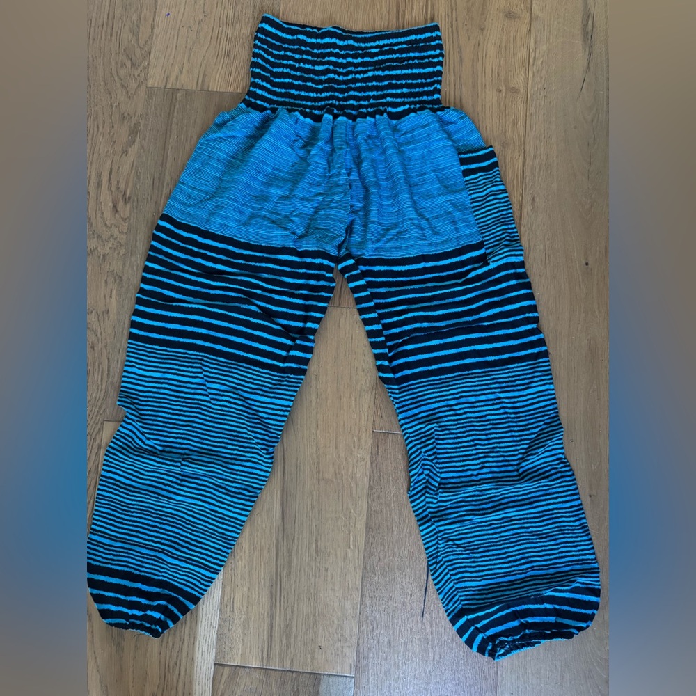 Women’s Blue Striped Harem Pants | Hippie Boho Pants | Elastic Waist & Ankles ✨
